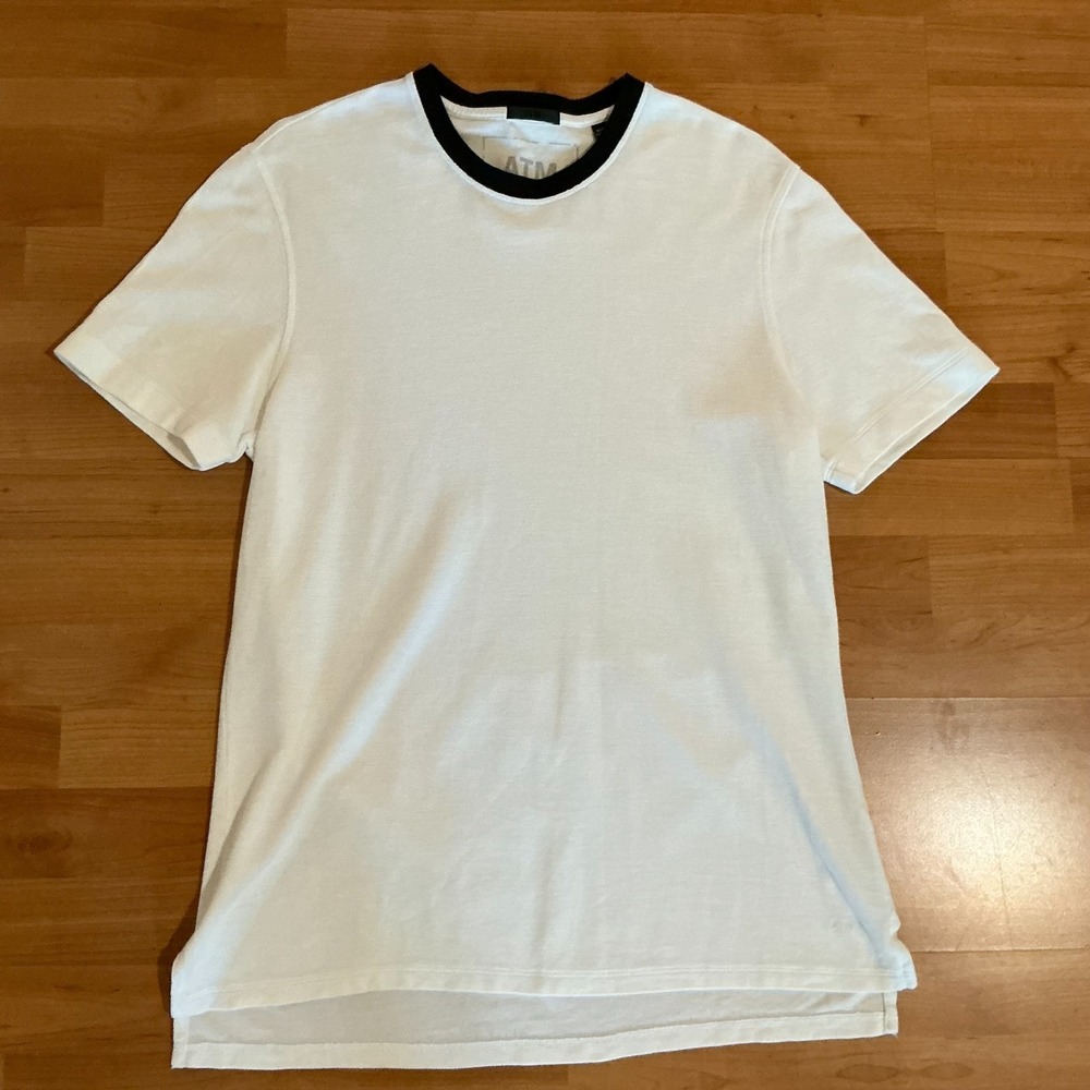 ATM Anthony Thomas Melillo Pima Cotton Crew Neck T Shirt White Black Trim M